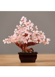 Feng Shui Natural Rose Pink Quartz Crystal Money Tree Bonsai Style Decoration for Wealth and Luck