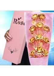 Generic - 11pcs 24k Gold Plated Rose With Pink Bouquet