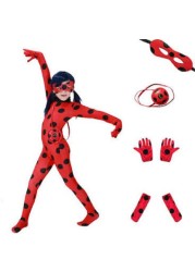 Kid&rsquo;s Beetle Costume Ladybug Black Cat Noir Boy or Girl Cosplay Outfit Clothing with Wig Jumpsuit Halloween Party Masquerade with 3pcs/Set Jewellery (S 5-6Y, Ladybug_Outfit)