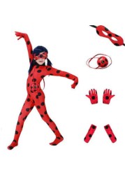 Kid&rsquo;s Beetle Costume Ladybug Black Cat Noir Boy or Girl Cosplay Outfit Clothing with Wig Jumpsuit Halloween Party Masquerade with 3pcs/Set Jewellery (L 9-10Y, Ladybug_Outfit)