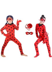 Kid&rsquo;s Beetle Costume Ladybug Black Cat Noir Boy or Girl Cosplay Outfit Clothing with Wig Jumpsuit Halloween Party Masquerade with 3pcs/Set Jewellery (XL 10-11Y, LadyBug_Jumpsuit)