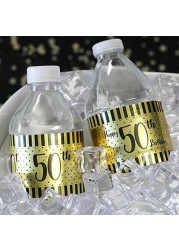 Distinctivs Black And Gold 50Th Birthday Water Bottle Labels - Shiny Foil - 24 Stickers