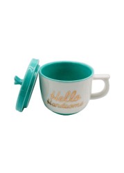 H&amp;L Zakka - Hello Handsome Ceramic Cup with Lid Green