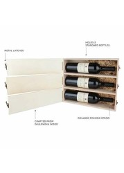 Twine Wedding and Anniversary Gift Wooden Wine Box Three Year Celebration 3 Bottle Holder with Lids and Latches, wood, 27.5x3.0