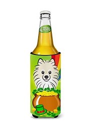 Caroline&#39;s Treasures Bb1951Muk Pomeranian St. Patrick&#39;s Day Michelob Ultra Beverage Insulator For Slim Cans, Slim Can, Multicolor