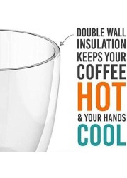 Lushh Double Wall Insulated Tea Cup with Handle Design 350 ML, Made of borosilicate glass suitable for a coffee cold and hot drinks such as cappuccino latte espresso tea