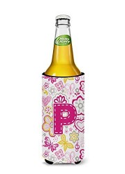 Caroline&#39;s Treasures Letter P Flowers And Butterflies Pink Ultra Beverage Insulators For Slim Cans