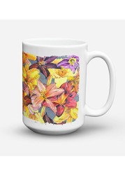 Caroline&#39;s Treasures 8892Cm15 Day Lillies Dishwasher Safe Microwavable Ceramic Coffee Mug 15 Ounce, 15 Ounce, Multicolor