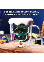 Glass Coffee Mug With Lid And Handle, Christmas Tree Shaped Double Wall Insulated Glass Cups Funny Mugs For Christmas Thanksgiving Valentine&#39;s Day Creative Birthday Gifts