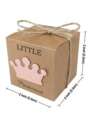 ALISSA 50Pcs Little Princess Baby Shower Favor Boxes + 50Pcs Twine Bow | Rustic Kraft Paper Candy Bag Gift Box for Baby Shower Party Supplies Girl Decoration (Pink)