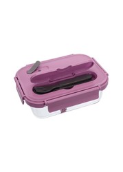 ALISSA-Glass Lunch Box 3-Compartment Meal Prep Containers Food Storage, Pink.