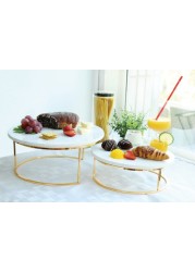 Cuisine Art Set Of 2 Pcs Marble Serving Tray With Gold Stand, Serving Set, Partyware Set In Color Box - Gold