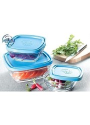 Duralex Lys Square Container Stackable Bowl With Blue Lid