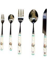 LIHAN  top quality Creative Tableware  EID MUBARAK cutlery set combine 6 Pieces Polish dinning  spoon ,6pces  big forks,6 pces dessert fork,6 pces tea spoon and 6 pces knife with Ceramic Handle,classi