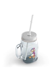 Loud Universe - Glass Mason Jar with Lid and Straw Couple Donald Duck Cute Couple Love Clear Mason Jar Party Giveaways