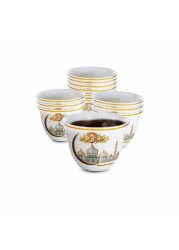 LIYING porcelain ramadan Gift Box Set Of 12 Arabic Turkish Espresso  Designer gawa Coffee Cups 75ML together with  6 tea Cups + Saucers , 100 ml