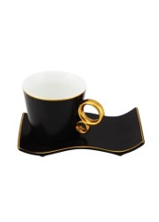 SHALLOW 6 CUPS &amp; 6 SAUCERS TEA SET IN GIFT BOX 190CC -NEW BONE CHINA -MATT BLACK(QY-1253-BL)