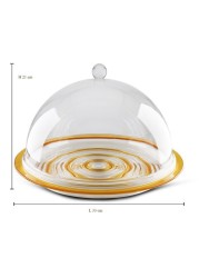 Al Hoora 33*33*H21cm Round Acrylic Cake Serving Clear Tray With Gold Border And Simple Roundknob And Box