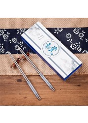 4 (2 pairs) Silver Stainless Steel Chopsticks &amp; Mandarin Duck Holders Set In Gift Box by THY COLLECTIBLES