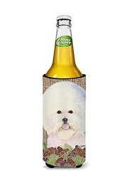 Caroline&#39;s Treasures Ss4106Muk Bichon Frise On Faux Burlap With Pine Cones Ultra Beverage Insulators For Slim Cans, Slim Can, Multicolor