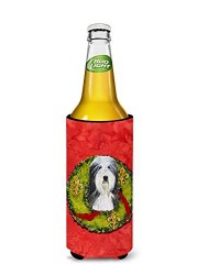 Caroline&#39;s Treasures Ss4186Muk Bearded Collie Cristmas Wreath Ultra Beverage Insulators For Slim Cans, Slim Can, Multicolor