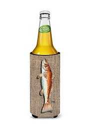 Caroline&#39;s Treasures 8736Muk Fish Red Fish On Faux Burlap Ultra Beverage Insulators For Slim Cans, Slim Can, Multicolor