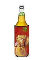 Caroline&#39;s Treasures Lh9325Muk Vizsla Red And Green Snowflakes Holiday Christmas Ultra Beverage Insulators For Slim Cans, Slim Can, Multicolor