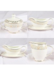 XIANGYU Dinner Set Porcelain Gold, 115pcs tea set; 10&#39;5 flat plate- (12) , 8&#39; soup plate- (12) 8&#39; flat plate- (12), 7&#39;5 flat plate- (12) 6&#39; salad bowl- (12), &#39;tea pot (1set)- (2) Tea cup/Saucer(12set)