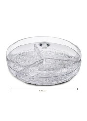 Al Hoora 26cm 3Section Clear Serving Dish W/ Specific Tray Design Use For Snack, Nuts, Small Sweets, Chocolates W/ Cover, Beautiful Knob &amp; Color Box