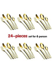 24 piece set of cutlery, fork and spoon, titanium plated stainless steel cutlery, fork and spoon Gift Set