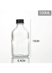 FUFU 5 pieces 100ml empty juice bottle glass milk drink bottle whiskey bottle vodka bottle party drink shop (Black lid)