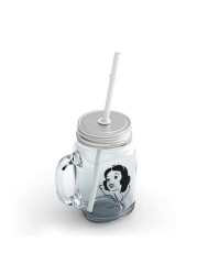 Loud Universe - Pink Glass Mason Jar with Lid and Straw Snow White Face Girl Pretty Clear Mason Jar Party Giveaways