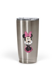 Loud Universe - Sitting Minnie Mouse Yeti Like Silver Travel Tumbler Cute Phone Girls Theme Stainless Steel Tumbler with Clear Acrylic Lid