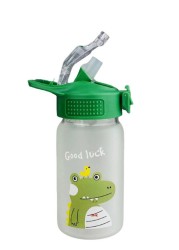 Dinasaur Water Glass Bottle with Straw Green 350ml