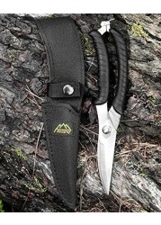 Outdoor Edge Game Shears - Spring Loaded with Serrated and Bone-Breaking Notch for Quartering Birds, Small Game, Fish Nylon Belt Sheath