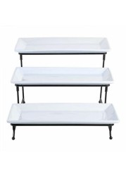 Gibson Overseas, Inc. Gracious Dining Three Tier Rectangle Plate Set Ware with Metal Stand, 1, White