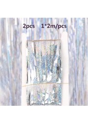 Doreen Foil Curtains Silver Foil Fringe Metallic Tinsel Curtains for Birthday Wedding Engagement Bridal Shower Baby Shower（2pcs，1 * 2m/pcs）（GC2098A）