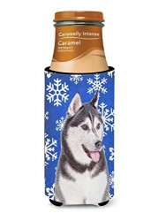 Caroline&#39;s Treasures Kj1175Muk Winter Snowflakes Holiday Alaskan Malamute Ultra Beverage Insulators For Slim Cans, Slim Can, Multicolor