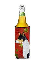 Caroline&#39;s Treasures Ss4721Muk Basenji Red And Green Snowflakes Holiday Christmas Ultra Beverage Insulators For Slim Cans, Slim Can, Multicolor