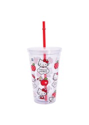 Hello Kitty Leak Proof Straw Cup, Clear, Apple KT Logo Printed 450 ml