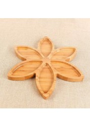 LIHAN Bamboo Serving Appetizer Tray   ,100% Handmade Crafted Platter Flower shape for Candy Fruit Nuts,Healthy and Natural  Brown 1.5x27x27centimeter