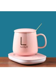 LIHAN pink porcelain coffee cup heater; heat preservation device 55 degrees heating automatic constant temperature cup ceramic cup 350ML coffee milk smart heater (this product only provides heated coa