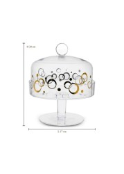 Al Hoora 17*17*H20cm Round Acrylic Cake Serving Clear Stand With Gold Pattern Clear Cover And Simple Round Knob And Box