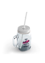 Loud Universe - Clear Mason Jar Go Wild For a While Fun Glass Jar With Straws