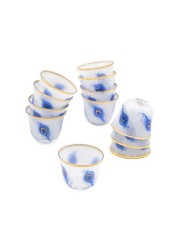 Al Hoora 12 Pieces Cawa Cup Set Gold/Blue Floral Design