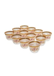 Al Hoora 12 Pieces Cawa Cup Set Clear/Gold Floral Design