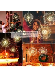 Kjoy 4Pcs Firework Lights LED Hanging Starburst Lights Copper Wire LED Lights, Battery Operated Fairy String Lights With Remote, 8 Modes Dimmable Light For Party, Christmas, Outdoor