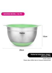 Fissman Mixing Bowl 20X12 cm / 3 Ltr With Silicone Bottom And Pe Lid Color Green Tea - Stainless Steel