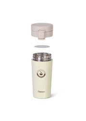 Fissman Travel Mug Double Wall Vacuum With Push Button 320 ml, Ecru Color - Stainless Steel