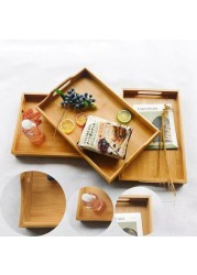 LIYING  Pack Serving Tray,Large Bamboo Serving Tray with Handles Wood Serving Tray Set for Coffee,Food,Breakfast,Dinner